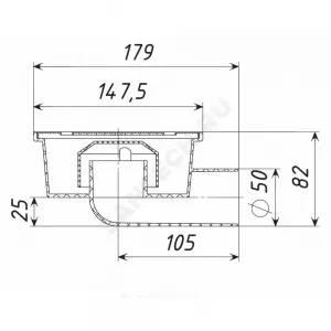 Трап нерегулируемый с гидрозатвором Дн 50 с чугунной решёткой 150х150мм горизонтальный выпуск Татполимер ТП-103.50-150HPHs
