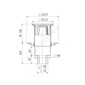 Трап регулируемый с механическим "сухим" затвором Дн 50/75/110 с чугунной решёткой 150х150мм вертикальный выпуск Татполимер ТП-310PMs