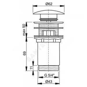 Клапан донный для умывальника латунь 1 1/4" с переливом, хром слив "клик-клак", пробка D=66мм Alca Plast A392C Клапан донный для умывальника латунь 1 1/4" с переливом, хром слив "клик-клак", пробка D=66мм Alca Plast A392C