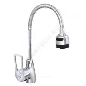 Смеситель для кухонной мойки ручка сбоку одноручный гибкий излив Прораб Ц-серия Славен СЛ-ОД-Ц25