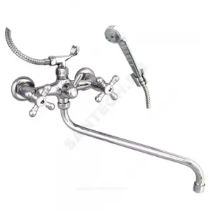 Смеситель для ванны с душем двуручный круглый излив, душевой шланг н/ж сталь, хромированная пластиковая лейка и кронштейн Стандарт ЦС-СМ 600/2-4 К Мет_Крест Центр Сантехники (Подольск) СМ501324 Смеситель для ванны с душем двуручный круглый излив, душевой шланг н/ж сталь, хромированная пластиковая лейка и кронштейн Стандарт ЦС-СМ 600/2-4 К Мет_Крест Центр Сантехники (Подольск) СМ501324