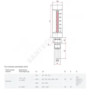 Термометр жидкостной виброустойчивый прямой 160С L=100мм G1/2" ТТ-В-150 150/100 Росма 00000002829