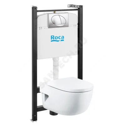 Комплект 4 в 1 Meridian унитаз подвесной + инсталляция + кнопка смыва + сиденье Roca 893104110