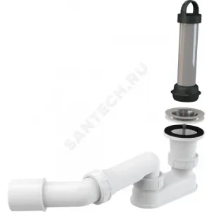 Сифон для поддона плоский 1 1/2"x50/40 с переходной трубкой 45гр выпуск с нержавеющей решёткой D=70мм Alca Plast A462-50
