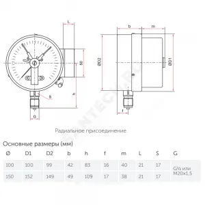 Манометр сигнализирующий ТМ-510Р.05 радиальный Дк100мм 0-0,6 МПа кл.1,5 исполнение 5 G1/2" с электроконтактной приставкой Росма 00000007334