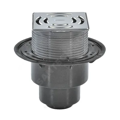 Трап регулируемый с гидрозатвором Дн 50/75/110 с нержавеющей решёткой 138х138мм с фиксацией решетки Klick-Klack вертикальный выпуск HL HL3100