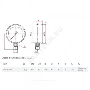 Манометр ТМ-320Р.00 радиальный Дк63мм 0-0,16 МПа кл.1,5 G1/4" Росма 00000006711