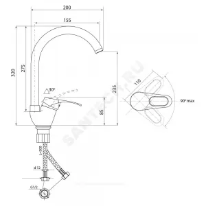 Смеситель для кухонной мойки ручка сбоку одноручный Дача Б-серия Славен СЛ-ОД-Б22