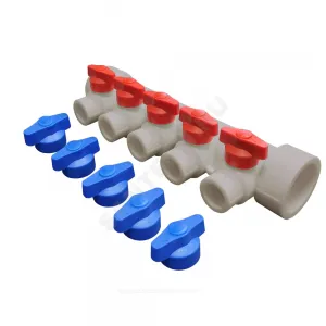 Коллектор PP-R серый Дн 40х20 на 5 выходов с кранами VALFEX 101134005Г