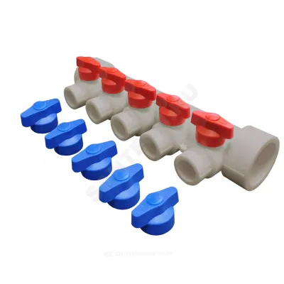 Коллектор PP-R серый Дн 40х20 на 5 выходов с кранами VALFEX 101134005Г