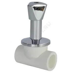 Клапан (вентиль) PP-R запорный белый хромированный Дн 20х90гр Ру25 внутренняя пайка LUX RTP (РосТурПласт) 14188