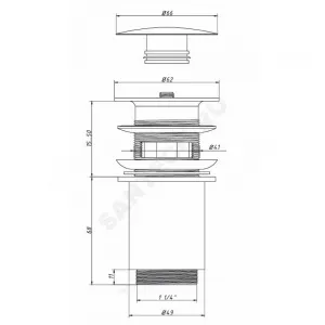 Клапан донный для умывальника латунь 1 1/4" слив "клик-клак" (грибок), пробка D=66мм Орио BX-804