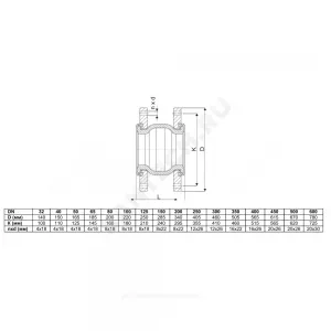 Компенсатор резиновый антивибрационный EPDM 700L Ду 100 Ру16 фл Тмакс=100С L=135мм Zetkama 700L100C00 сжатие/растяжение 12 мм/10 мм