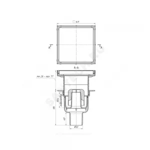 Трап регулируемый Дн 50 с нержавеющей решёткой 150х150мм вертикальный выпуск АНИ Пласт TA5912