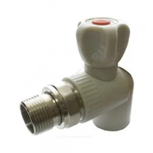 Клапан (вентиль) PP-R запорный серый Дн 25х3/4" Ру25 НР угловой для радиатора RTP (РосТурПласт) 15823