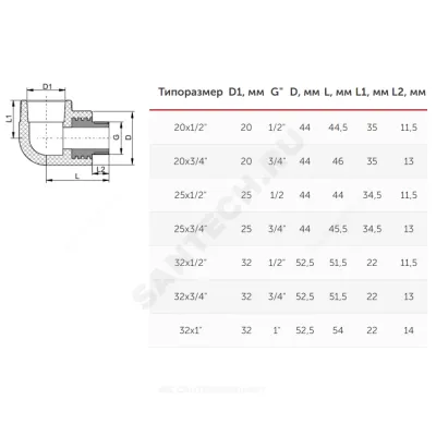 Угольник PP-R комбинированный белый НР Дн 32х1" VALFEX 10126032