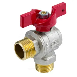 Кран шаровой латунь никель угловой 1010 Euro Ду 15 Ру40 НР полнопроходной бабочка Aquasfera 1010-01