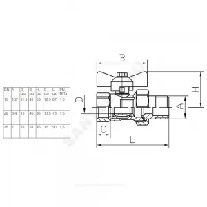 Кран шаровой латунь ПРАКТИК 132 Ду 15 Ру16 ВР/"американка" бабочка ГАЛЛОП 103260