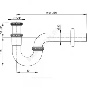 Сифон для умывальника трубный латунь 1 1/4"x32 с прямой трубкой 32 хром без выпуска Alca Plast A432