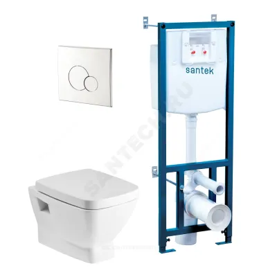 Комплект 4 в 1 Нео унитаз подвесной + инсталляция + кнопка смыва + сиденье микролифт Santek 1.WH50.1.543