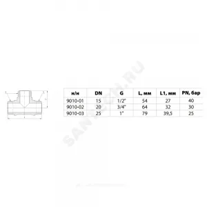 Тройник латунь никель Ду 15 (1/2") НР/НР/НР 9010 ГОСТ 32585-2013 Aquasfera 9010-01