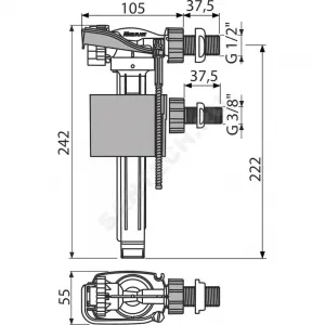 Арматура для бачка наливная 3/8" и 1/2" боковое подключение Alca Plast A160UNI