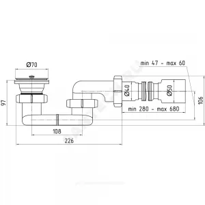 Сифон для поддона плоский 1 1/2"x50/40 с гофрой 40х50 выпуск с нержавеющей решёткой D=70мм АНИ Пласт E015