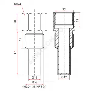Гильза сталь нерж БТ серии 220 Дн 14 G1/2" L=46мм для термометра Росма 00000024863